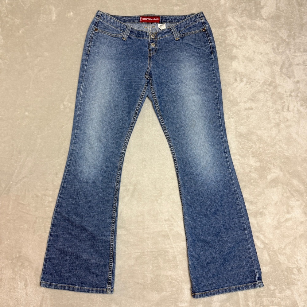 VTG Levis 520 Too Superlow Stretch Jeans Womens 11 JR Blue Bootcut Y2K Low Rise